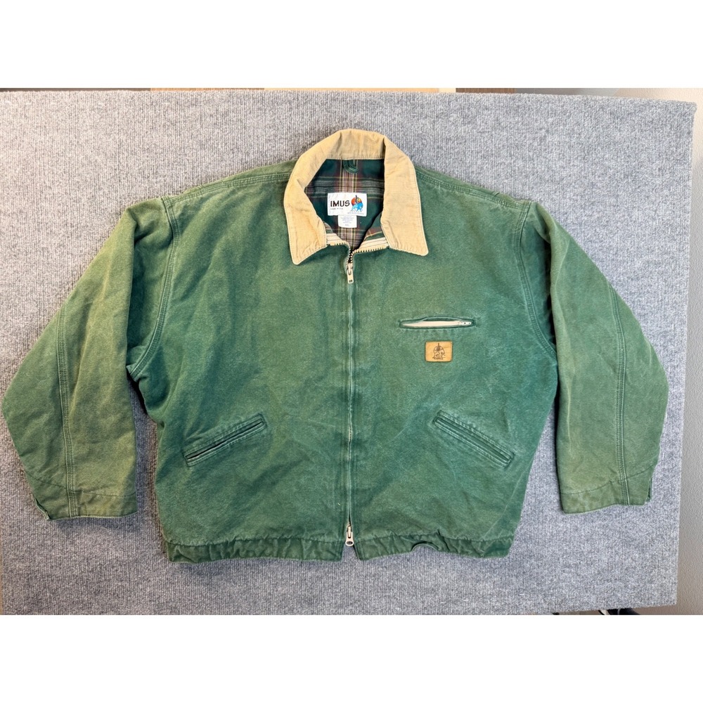 Imus Auto Body Express Jacket XXL Green Cotton Canvas Plaid Flannel USA Workwear